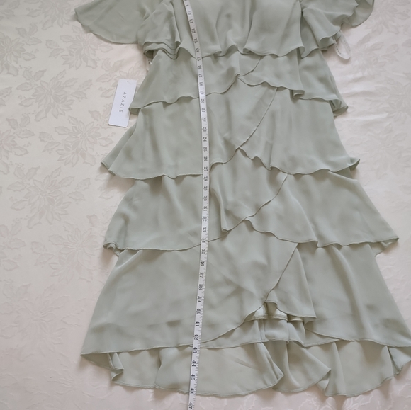 New🎀Plus size Azazie Rita dusty sage flowy chiffon asymmetric tiered Beads - Picture 4 of 10